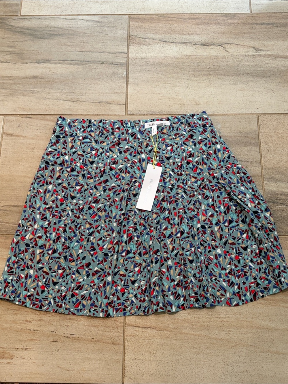 BCBGeneration Mosaic High Waist Mini Skirt in Winter Sky Multicolor